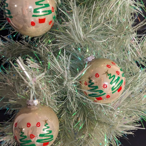 Vtg Holiday Time Rauch Glass Abstract Green Tree Ornaments "R" On The Cap - Picture 5 of 13